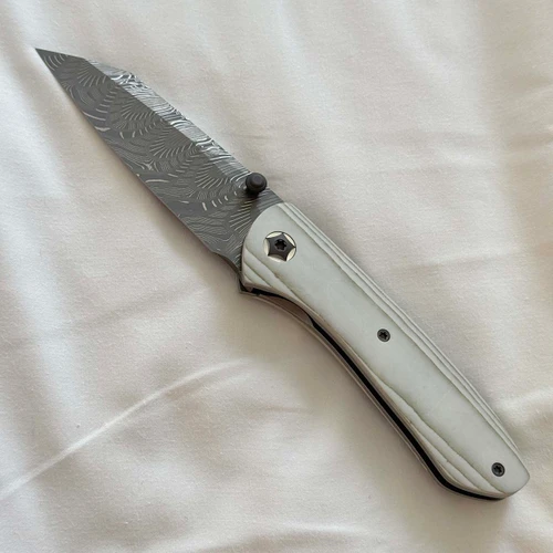 Jonas Iglesias X Liner Lock CamoQuartz Handle w/ Titanium Liners Ladder Damascus Blade
