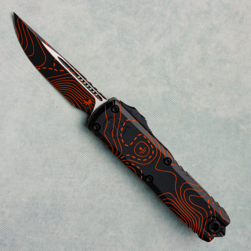 Microtech UTX-85 Gen IV S/E Topographic Black/Orange Camo Standard Signature Series 12314-1TPBKORCS
