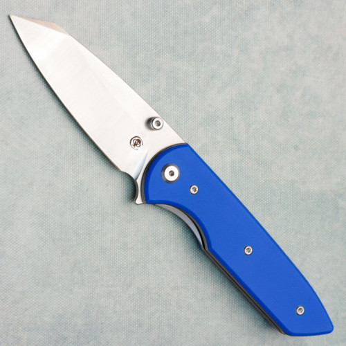 Chaves Knives Brad Blount Arrestor 229 Blue Label Blue G10 Handles Belt Satin Elmax Blade