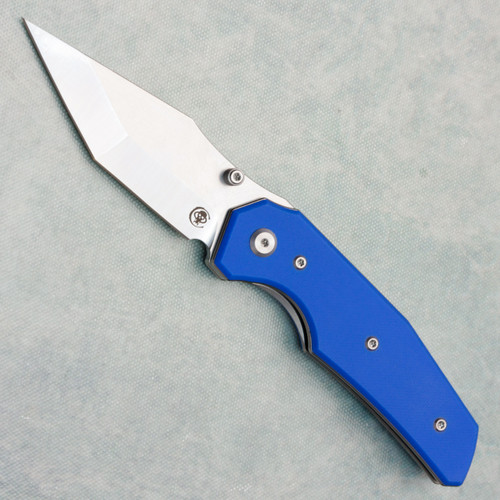 Chaves Knives Jake McCoy Omega Street Blue Label Blue G10 Handles Belt Satin Elmax Blade