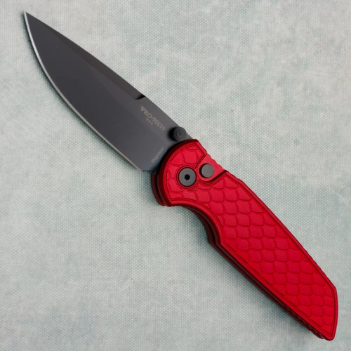 Pro-Tech TR-3 Integrity Button Lock Relic Textured Red Handle DLC MagnaCut Blade INT1106-REPTILERED