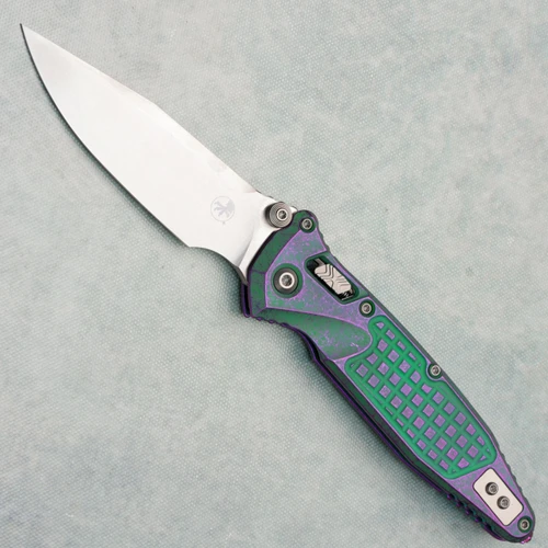 Microtech Marfione Select Socom Ram-Lok Nebula Green Frag Titanium Handle Stonewash Standard Purple Accent 160RL-10FRMS14