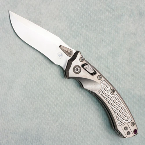 Microtech Marfione Select Amphibian Mini RAM-LOK S/E Stonewash Frag Titanium Stonewash Standard Purple Titanium Accent 137MRL-10FRMS3