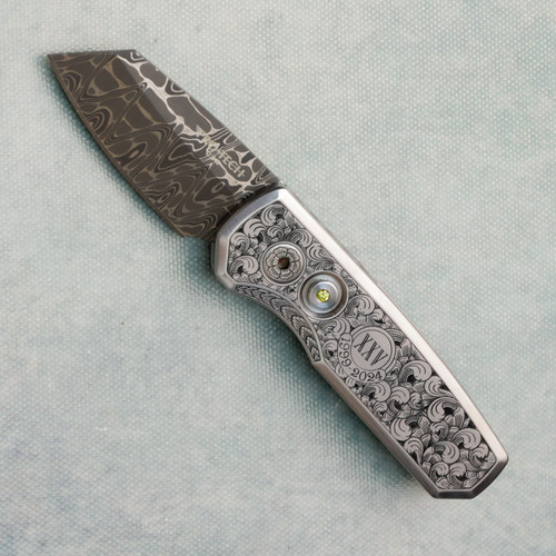 Pro-Tech 2024 Runt 5 Ultimate Custom 002 Bruce Shaw Scroll Engraved Steel Handles Vegas Forge Damascus Reverse Tanto Blade (Pre-owned)