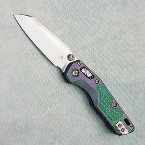 Microtech Marfione Select MSI Mini RAM-LOK Nebula Green Frag Titanium Handle Stonewash Standard Purple Accent 210M-10FRMS18