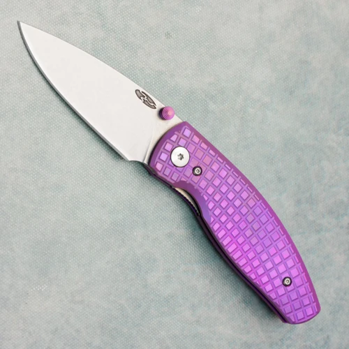 Three Rivers Manufacturing TRM Neutron 2 Liner Lock Purple Frag Titanium Flat Handles Stonewashed 20CV Blade AE CUSTOM SHOP