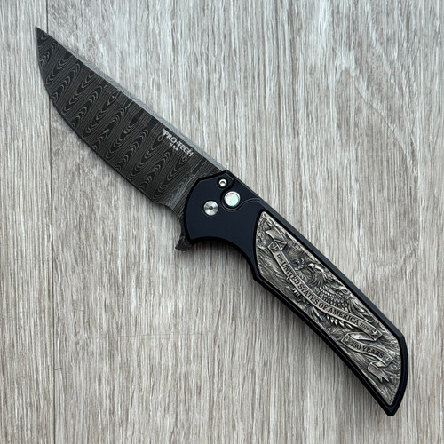 Pro-Tech Mordax Button Lock Flipper Black Handle w/ Casted White
