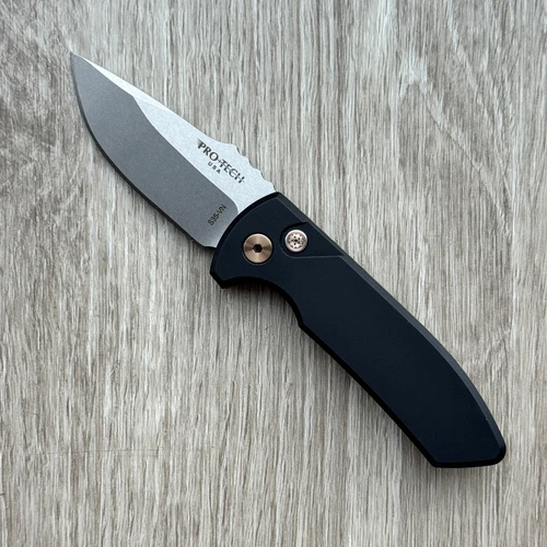 Pro-Tech Les George SBR Solid Black Handle Stonewash/Satin Blade Rose Gold Hardware BSW26.SBR.1