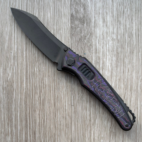 G&G Hawk Talon Auto DLC Titanium Handle w/ Purple Haze Crosscut Inlays DLC Blade