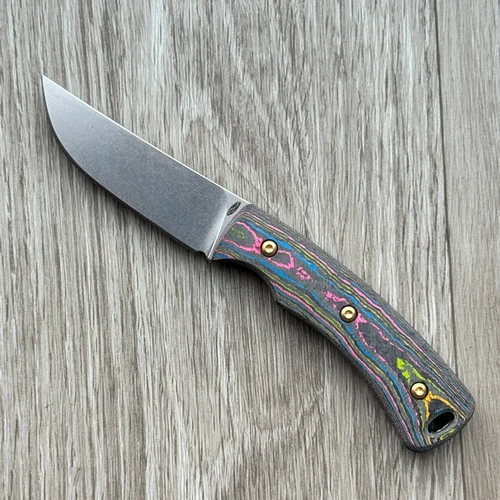 Three Rivers Manufacturing TRM Tagalong Fixed Blade 80's Camo Carbon Handles Stonewashed Blade
