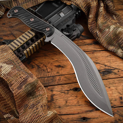 RMJ USA Kukri Fixed Blade Black G10 Handle Tungsten Cerakote Blade