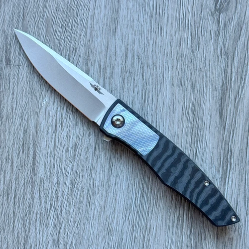 Jarosz Knives Pegasus Inset Lock Flipper Spectral Carbon Fiber Handle w/ Mother of Pearl Inlays Stonewash Vanax Blade