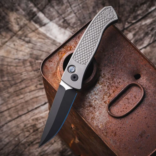 Pro-Tech Brend Classic Auto Diamond Textured Blasted/Tumbled 17-4 Steel Handle 2-Tone DLC w/ Satin Flats MagnaCut Blade 2026BRENDCLASSICCUSTOM003