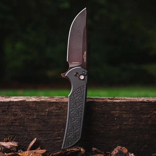 Pro-Tech Mordax Button Lock Flipper Nexus Textured Black Handle Antique PVD Magnacut Blade CCKSF26.MORDAX.1