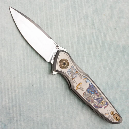 Spartan Blades Pandia Flipper Ronin Five Rings Wind Titanium Handle Stonewash Blade