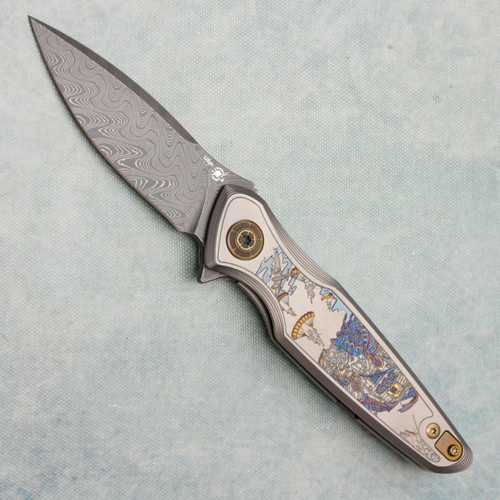 Spartan Blades Pandia Flipper Ronin Five Rings Wind Titanium Handle Damascus Blade SF16WINDDM