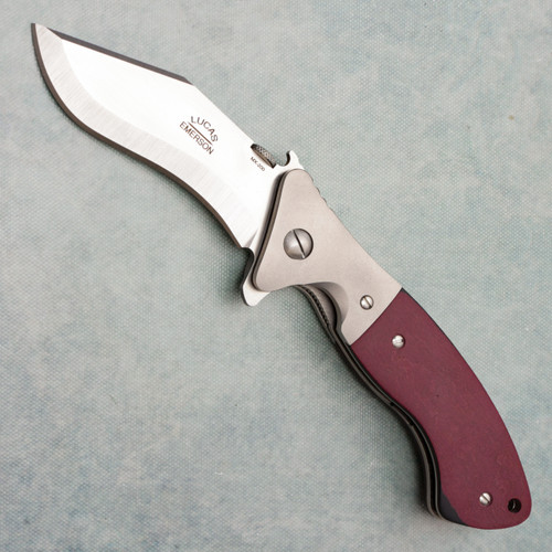 Lucas Emerson Custom MX-200 Liner Lock Black & Red Richlite Handle w/ Titanium Bolsters Satin Blade
