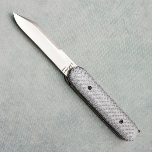 Chuck Gedraitis Custom Ghost Scale Release Switchblade Silver Twill Carbon Fiber Scales w/ Titanium Liners Satin N690 Blade