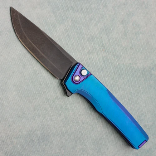 MachineWise Sonora Button Lock Flipper Blurple Titanium Integral Handle Purple Titanium Bolster DLC S90V S Grind Blade