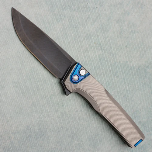 MachineWise Sonora Button Lock Flipper Titanium Integral Handle Blurple Titanium Bolster DLC S90V S Grind Blade