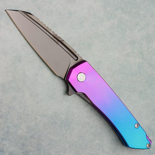 MachineWise Mojave Frame Lock Flipper Titanium Purple/Aqua Fade Epicenter Texture Handle DLC S90V Blade