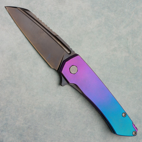 MachineWise Mojave Frame Lock Flipper Titanium Purple/Aqua Fade Epicenter Texture Handle DLC S90V Blade