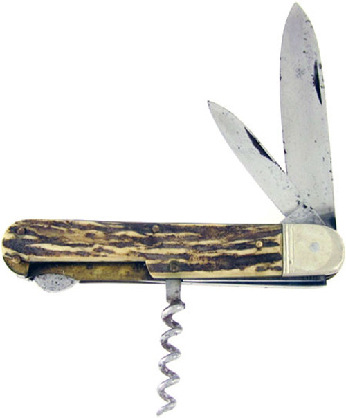 Hen & Rooster Bertram Cutlery Antique Camp Knife Lock Back Genuine Stag