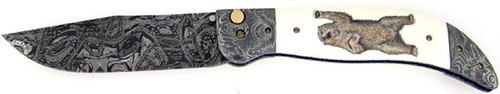 Don Hanson Custom Ka-Bar Grizzly Auto Scrimshaw Titanium & Damascus