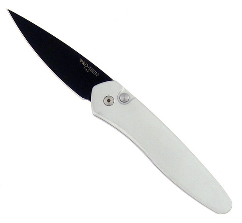 Pro-Tech Newport Solid Silver Handle Black DLC Blade 3403