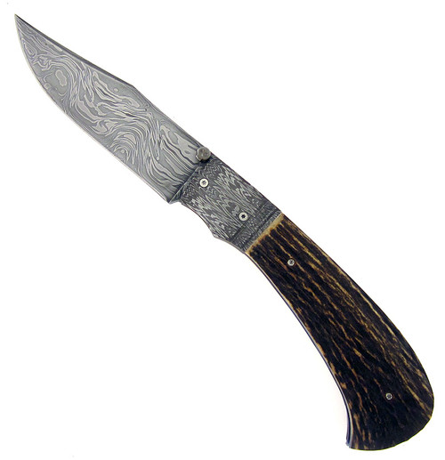 Micah Kamer Custom Large Liner Lock Genuine Stag & Damascus