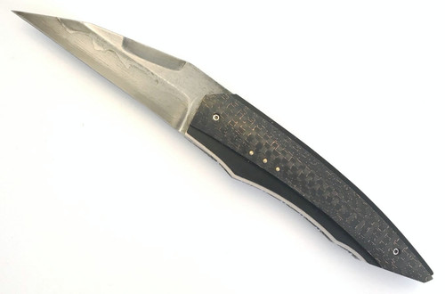 Corrie Schoeman Custom D-TER Flipper Liner Lock Lightning Strike Carbon Fiber W2 Hamon Line