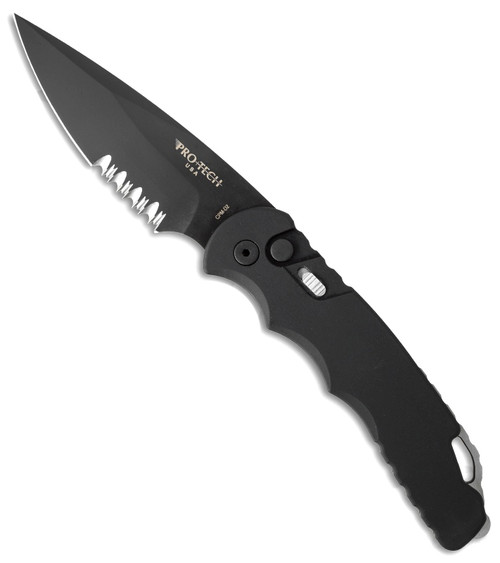 Pro-Tech TR-4.4 D2 Solid Black Handle CPM-D2 DLC Serrated Blade