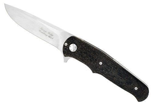 George Muller Custom Liner Lock IKBS Flipper Drop Point Gold LS Carbon Fiber Titanium