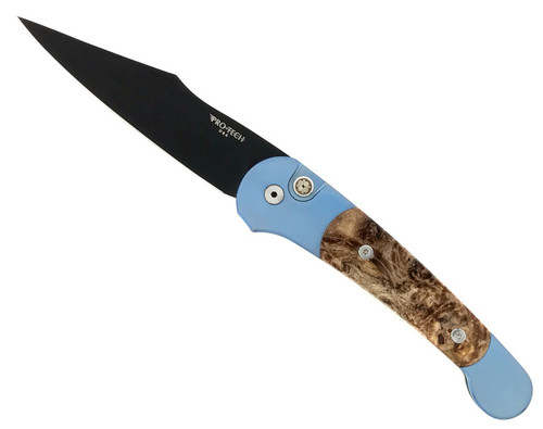 Pro-Tech Monaco Custom Blue Titanium Maple Burl Wood Black Blade