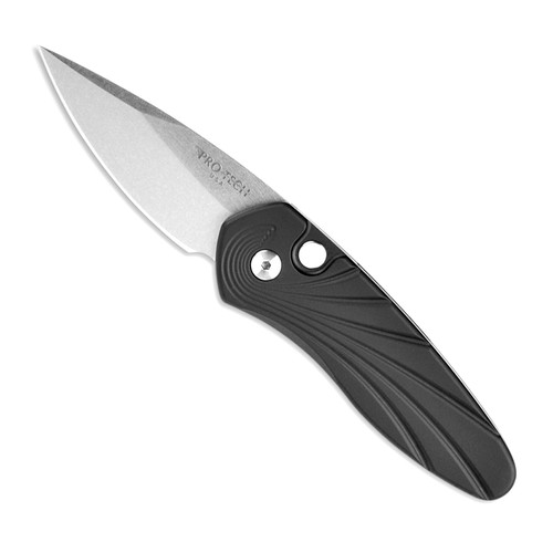 Pro-Tech Sprint Auto Black 3D Wave Pattern Handle Stonewash Blade Pearl Button 2936