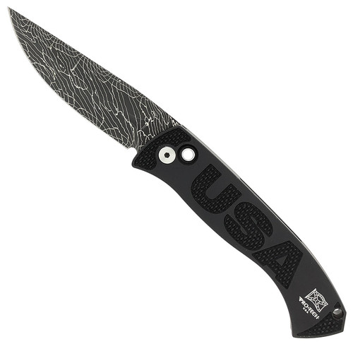 Pro-Tech Medium Brend Auto #3 Custom USA Knurl Ponzio Damascus Blade Pearl Button