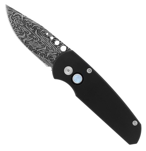 Pro-Tech Runt 2 Custom Satin Black Eggerling Damascus Blade Pearl Button