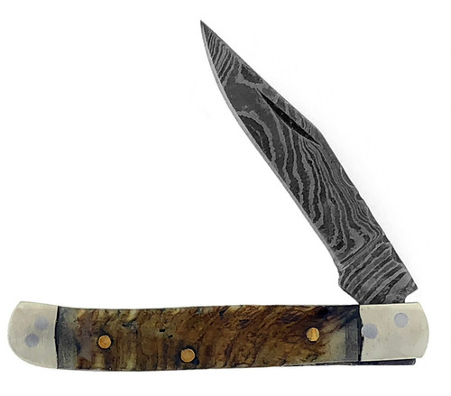 Pakistan Custom Mini Trapper Rams Horn Damascus Blade Filework