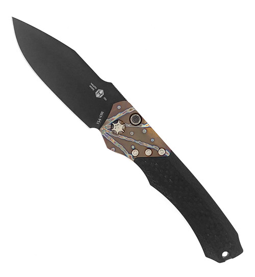 Heretic Knives Wraith Auto Carbon Fiber Handle w/ Flamed Ti Bolster Distressed DLC Blade Limited Edition H000-CF-TI-6A