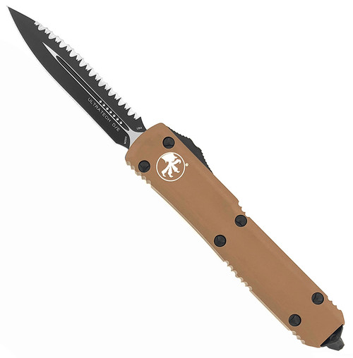 Microtech Ultratech D/E Contoured Tan Black Full Serrated 122-3TA