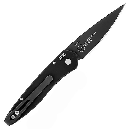 Pro-Tech Newport Black Handle Blue G-10 Inlay Black Blade American Edge Logo Etch 3442-BLUE