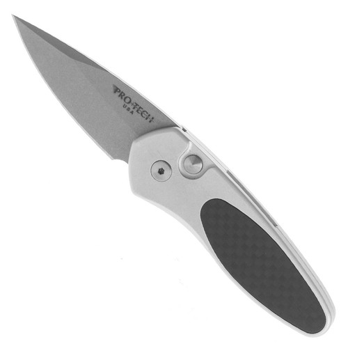 Pro-Tech Sprint Auto Silver Handle w/ Carbon Fiber Inlay Stonewash Blade 2910