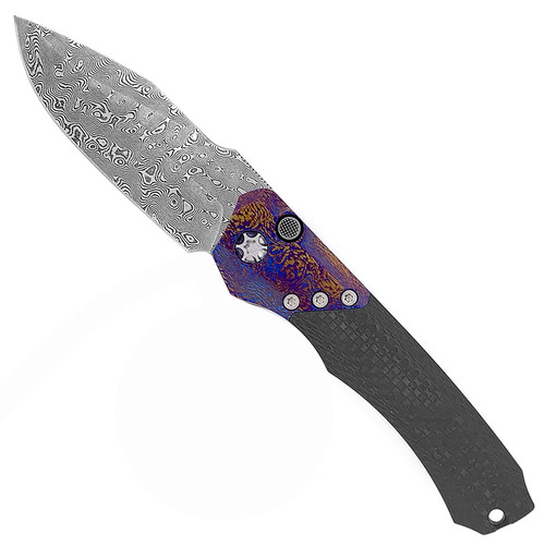Heretic Knives Wraith Auto Carbon Fiber Damtanium Bolster Polished Vegas Forge Damascus Blade H000-VF-DAM