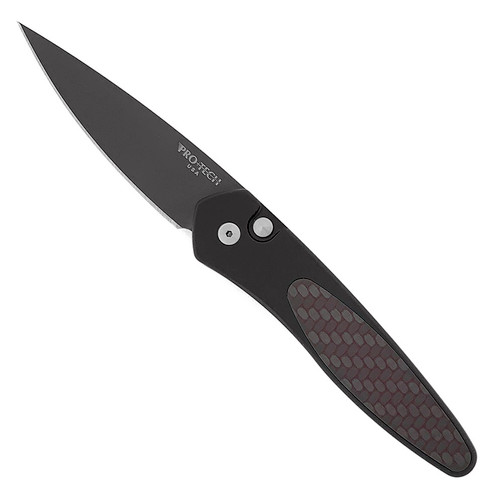 Pro-Tech Newport Black Handle w/ Red Weave Carbon Fiber Inlay DLC Blade 3416-RED