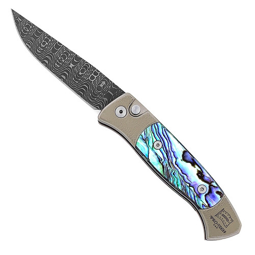 Pro-Tech Small Brend Auto #2 Custom Bronze Titanium w/ Abalone Damascus Blade 1200-BTIABD