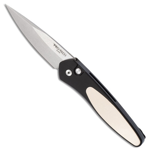Pro-Tech Newport Tuxedo Black Handle w/ Ivory Micarta Inlay Stonewash Blade 3451