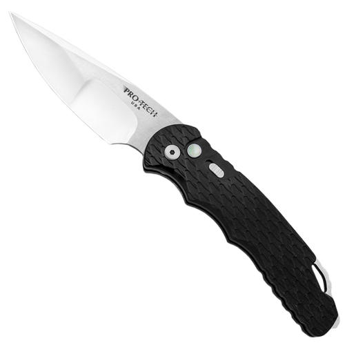 Pro-Tech TR-4 Custom Feather Textured Black Handle Hand Compound Ground Mirror Polish Blade Limited Edition