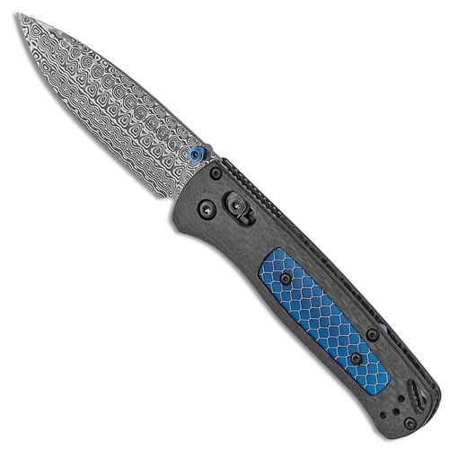 Benchmade Bugout Axis Lock Ghost Carbon Fiber w/ Blue C-Tek Handle Munin Damasteel Blade Gold Class 535-191