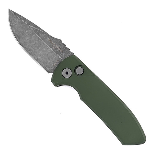 Pro-Tech Les George SBR Solid Green Handle Acid Wash Blade LG411-GREEN