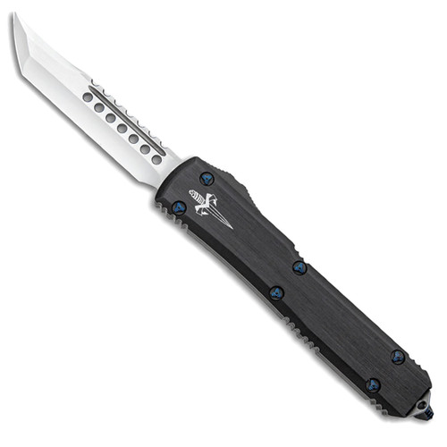 Marfione Custom Ultratech Hellhound Hefted Black Alloy Handle Mirror Polish Blade Blue Ringed Ti HW